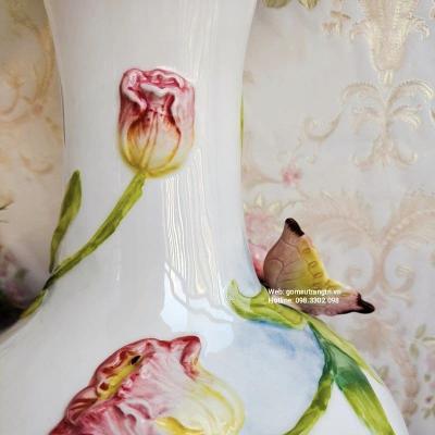 BÌNH HOA TULIP THỦ CÔNG ĐẮP NỔI